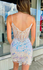 H2069 - Sexy Fitted Glitter Illusion Sweetheary Spaghetti Straps SequinsShort Party/Homecoming Dress