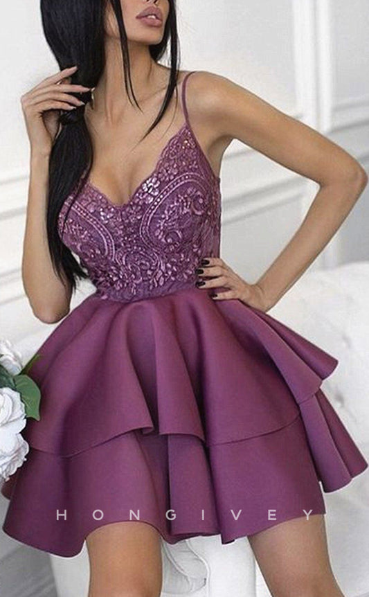 H2076 - Sexy A-Line Empire Ball Gown Sequins V-Neck Spaghetti Straps Short Party/Homecoming Dress