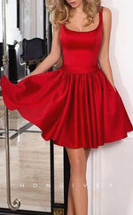 H2077 - Sexy Satin A-Line Empire Bowknot Belt Square Spaghetti Straps Short Party/Homecoming Dress