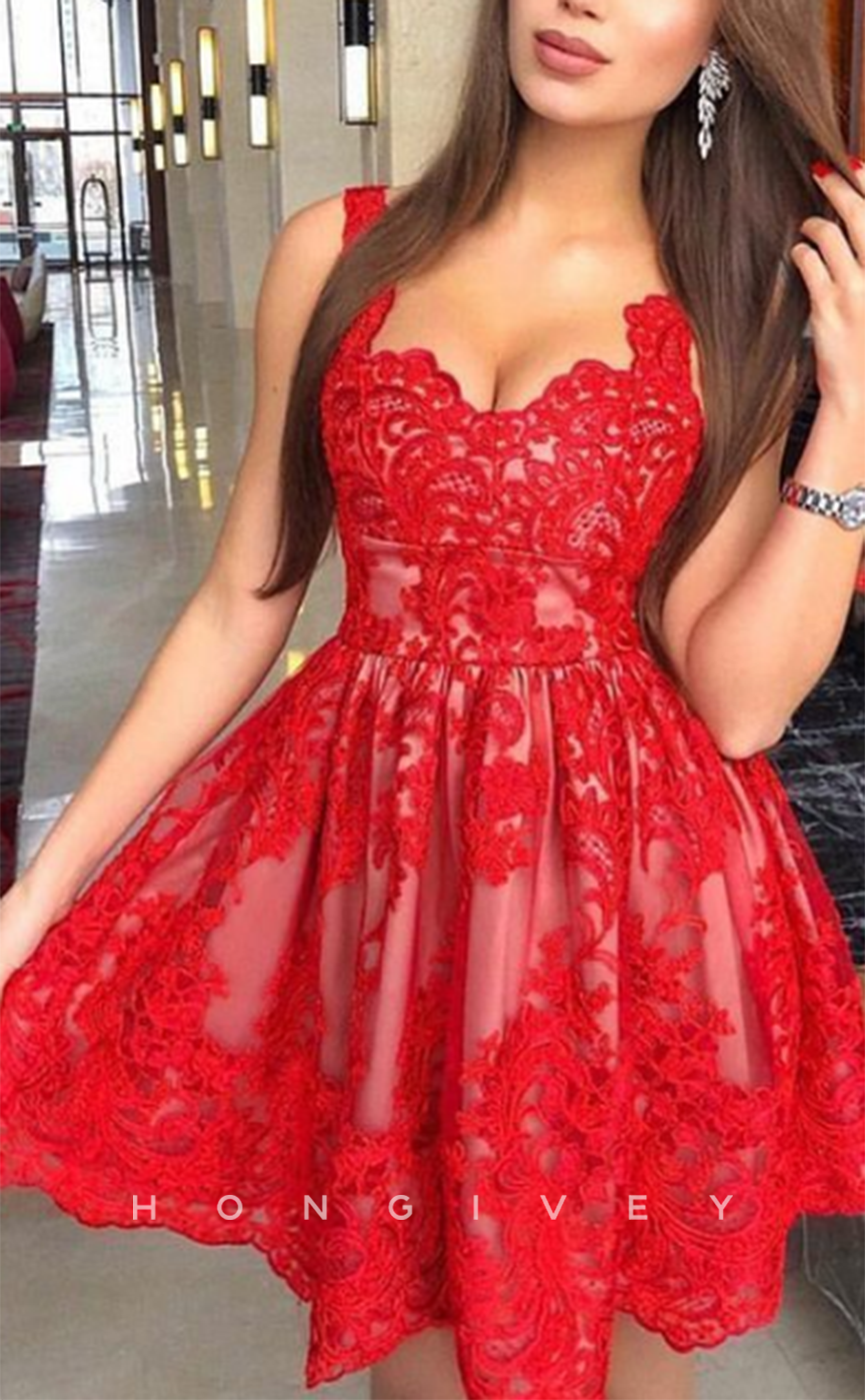 H2079 - Sexy Red A-Line Empire Appliques Asymmetrical Straps Short Party/Homecoming Dress