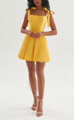 H2085 - Sexy Satin A-Line Square Bowknot Straps With Pockets Short Party/Homecoming Dress