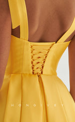 H2085 - Sexy Satin A-Line Square Bowknot Straps With Pockets Short Party/Homecoming Dress