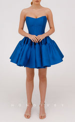 H2086 - Chic Satin A-Line Bateau Strapless Ball Gown Short Party/Homecoming Dress