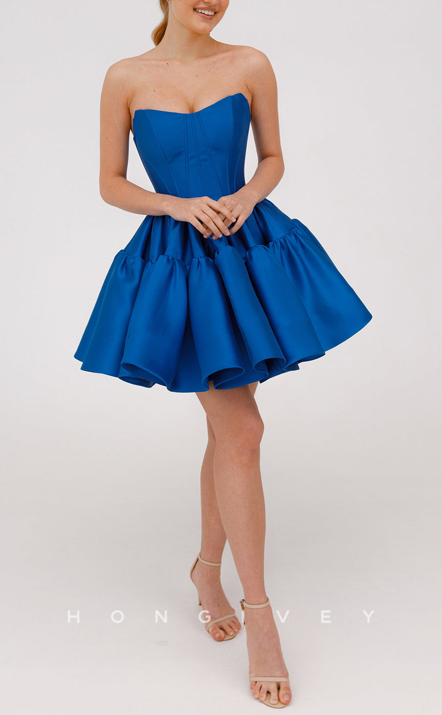 H2086 - Chic Satin A-Line Bateau Strapless Ball Gown Short Party/Homecoming Dress