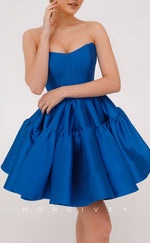 H2086 - Chic Satin A-Line Bateau Strapless Ball Gown Short Party/Homecoming Dress