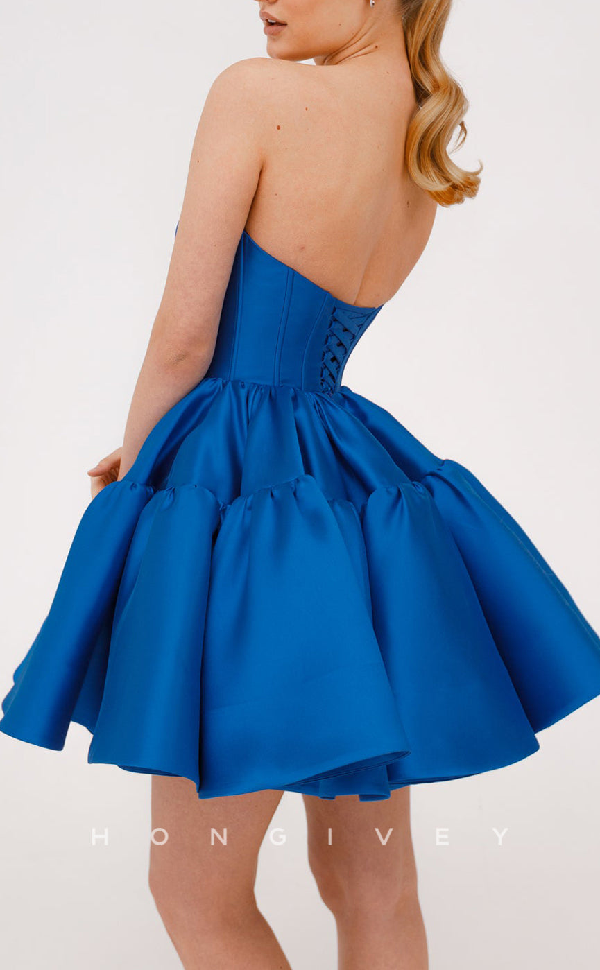 H2086 - Chic Satin A-Line Bateau Strapless Ball Gown Short Party/Homecoming Dress