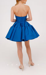 H2086 - Chic Satin A-Line Bateau Strapless Ball Gown Short Party/Homecoming Dress