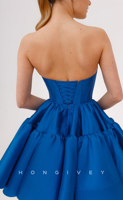 H2086 - Chic Satin A-Line Bateau Strapless Ball Gown Short Party/Homecoming Dress
