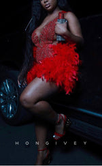 H2096 - Sexy Fitted Glitter Scoop Sleeveless Feathers Beaded Homecoming Dresses For Black Women