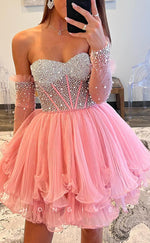 H2098 - Sexy Glitter A-Line Empire Sweetheart Strapless Long Sleeves Short Party/Homecoming Dress