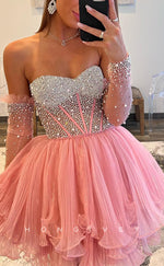 H2098 - Sexy Glitter A-Line Empire Sweetheart Strapless Long Sleeves Short Party/Homecoming Dress