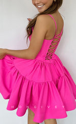 H2109 - Sexy Satin A-Line Bateau Spaghetti Straps Empire Short Party/Homecoming Dress