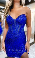 H2130 - SexyFitted Glitter Sweetheart Strapless Sleeveless Fully Sequined Party/Homecoming Dress