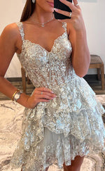 H2142 - Sexy A-Line Glitter Sweetheart Spaghetti Straps Tiered Sequined Party/Homecoming Dress