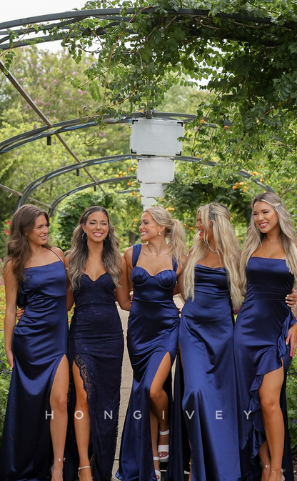 HB045 - Sexy Satin Fitted Different Styles Cheap With Side Slit Prom Party Bridesmaid Dress