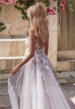 Applique Tulle with Train A-Line Wedding Dress Classic Bride Gown HONGIVEY