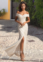 Sexy Glitter Off-Shoulder with Side Slit Ruched Engagement Wedding Dress HONGIVEY