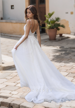 Chic V-Neck Straps Applique Tulle Wedding Dress Bride Gown HONGIVEY