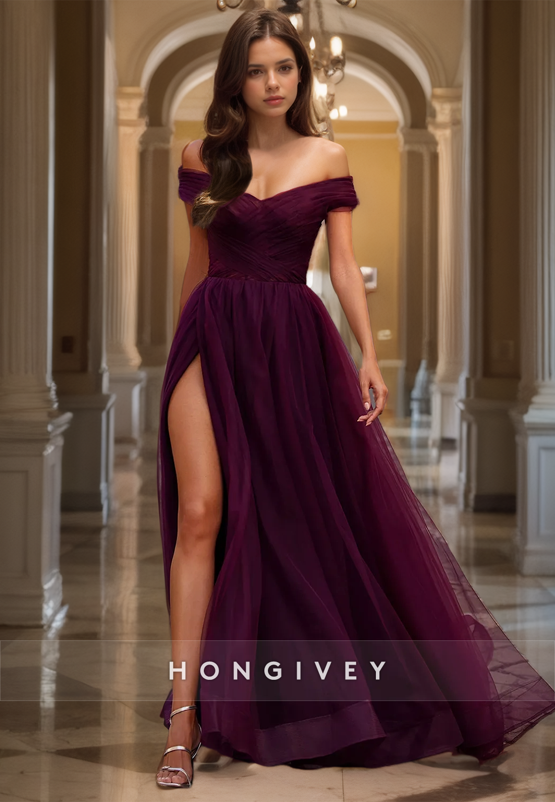 raspberry formal dress Elegant Tulle V Neck Quinceanera Off-Shoulder A-Line Prom Dress Zipper Back Fully lined Color:Water Ripple 4 Birmingham Boutiques Unveil launchdate:9/8/2021