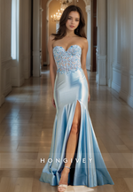 Elegant Satin Sky Blue Sweetheart Prom Gown Mermaid Lace Up Sleeveless Formal Occasion Party Dress