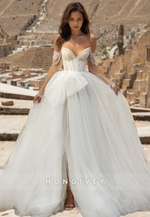 New A-Line Long Sleeves Tulle Wedding Dress with Train