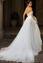 New A-Line Long Sleeves Tulle Wedding Dress with Train