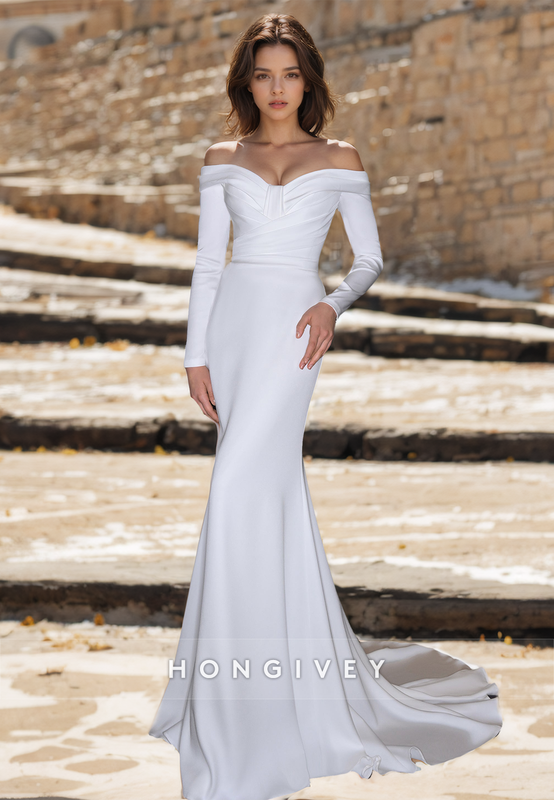 Elegant Sweetheart Satin Mermaid Wedding Dress Long Sleeves