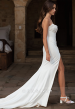 Elegant Strapless Satin Trumpet Wedding Dress with Train