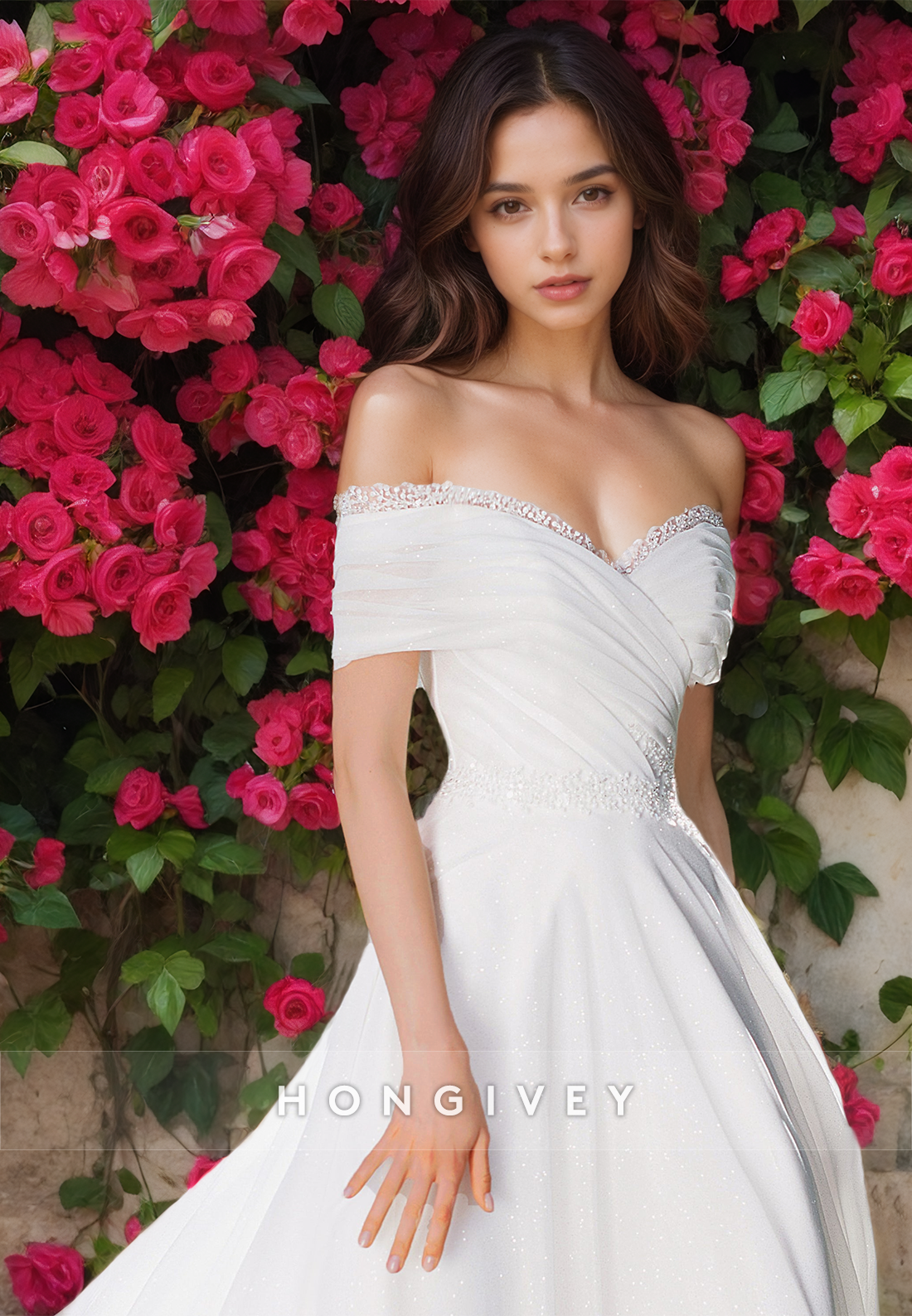 Elegant Off-Shoulder A-Line Tulle Wedding Dress