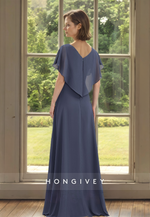 Asymmetrical V-Neck Chiffon A-Line Floor Length Mother of the Bride/Groom Dress