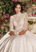 Classic & Timeless Paneled Gown Lace Illusion High Scoop Long Sleeves Wedding Dress