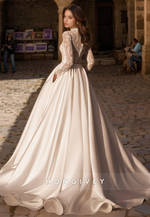 Classic & Timeless Paneled Gown Lace Illusion High Scoop Long Sleeves Wedding Dress