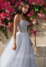 Sexy Tulle A-Line Sweetheart Illusion Empire Beaded With Train Wedding Dress