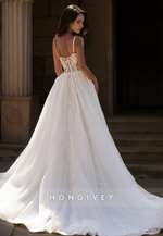 HONGIVEY Applique Tullle Wedding Dress A-Line Side Slit Straps Sweetheart Bride Gown