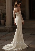 HONGIVEY Strapless Mermaid Wedding Dress Long Sleeves Sweetheart Lace Applique Bridal Dresses