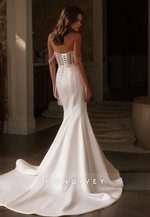 HONGIVEY Sexy Crysta Tassels Mermaid Wedding Dress with Train Gorgeous Satin Bride Gown