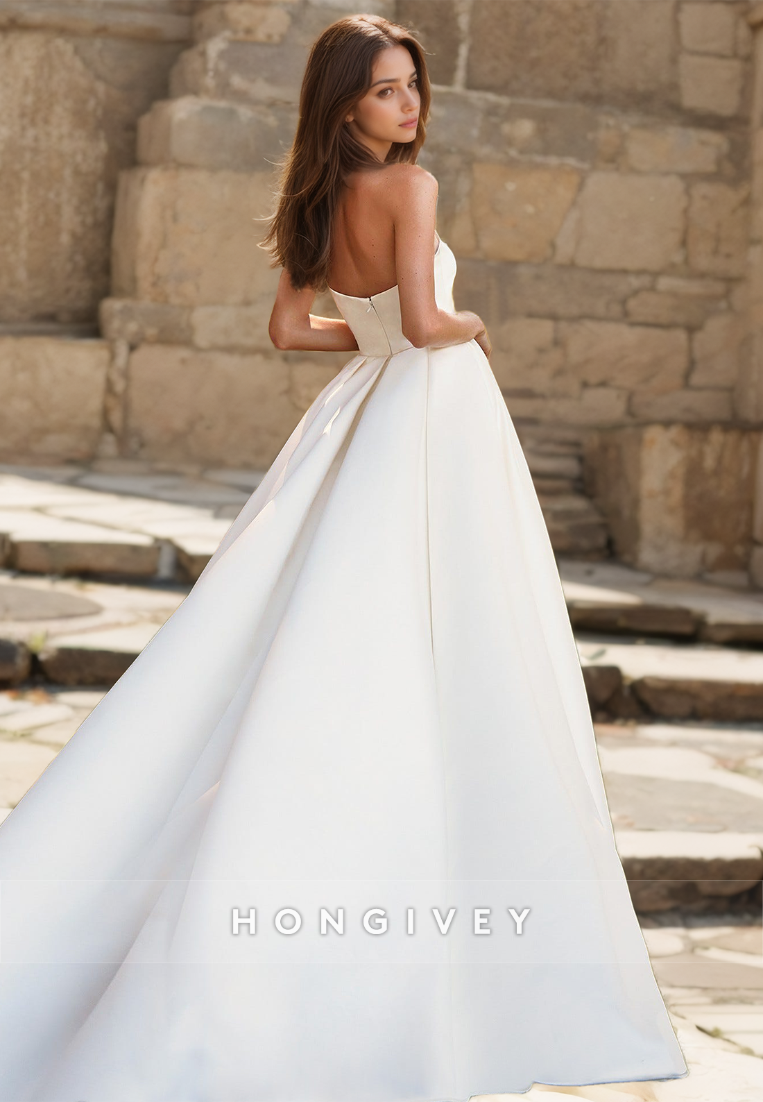 Couture Simple Strapless With Train And Slit Long Wedding Dress