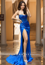 HONGIVEY Gorgeous Sweetheart Trumpet Formal Evening Dress Beaded Slit Satin Party Gown