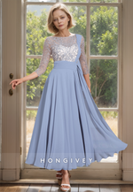 HONGIVEY Tulle A-Line Mother of the Bride Dress Sleeves Applique Long Wedding Guest Gown