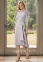 HONGIVEY New Beaded Applique Mother of the Bride Dress Sleeves Chiffon Midi Dresses