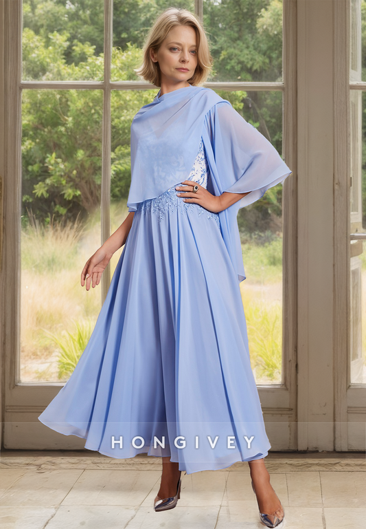 HONGIVEY Solid Chiffon Mother of the Bride Dress V-Neck A-Line Wedding Plus Size Guest Gown