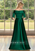 HONGIVEY Short Sleeves A-Line Satin Long Mother of the Bride/Groom Dress Wedding Gues