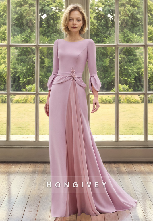 HONGIVEY Classy Long Sleeves Chiffon Mother of the Bride/Groom Dress Customized Wedding Guest