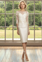 HONGIVEY Two Piece Half Sleeves Knee Length Lace Mother of the Bride/Groom Dress