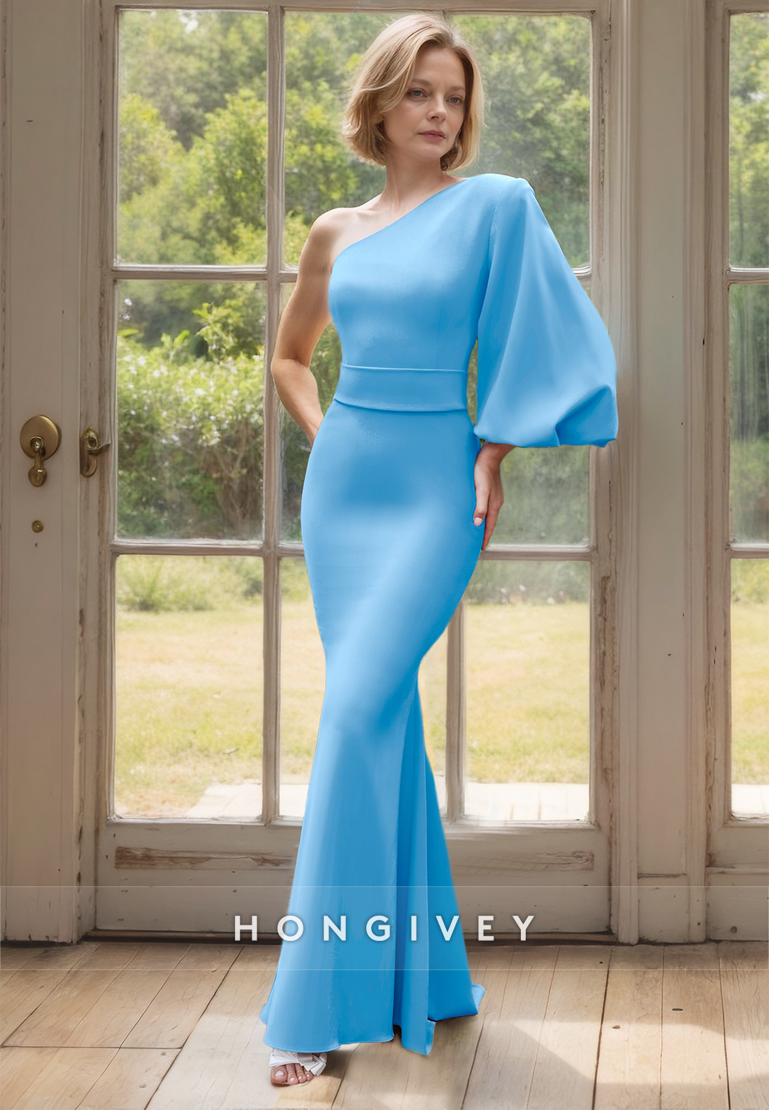 HONGIVEY Elegant One Shoulder Mermaid Mother of the Bride/Groom Dress Wedding Guest Dresses