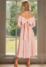 HONGIVEY Elegant Sleeves Long Chiffon Mother of the Bride/Groom Dress with Bow