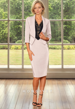 HONGIVEY Elegant Two Piece Knee Length Sheath Wedding Guest Dresses Mo HONGIVEY Elegant Two Piece Knee Length Sheath Wedding Guest Dresses Mo