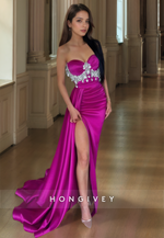 HONGIVEY Classy Sweetheart Strapless Formal Evening Dress Beaded Fuchsia Prom Gown