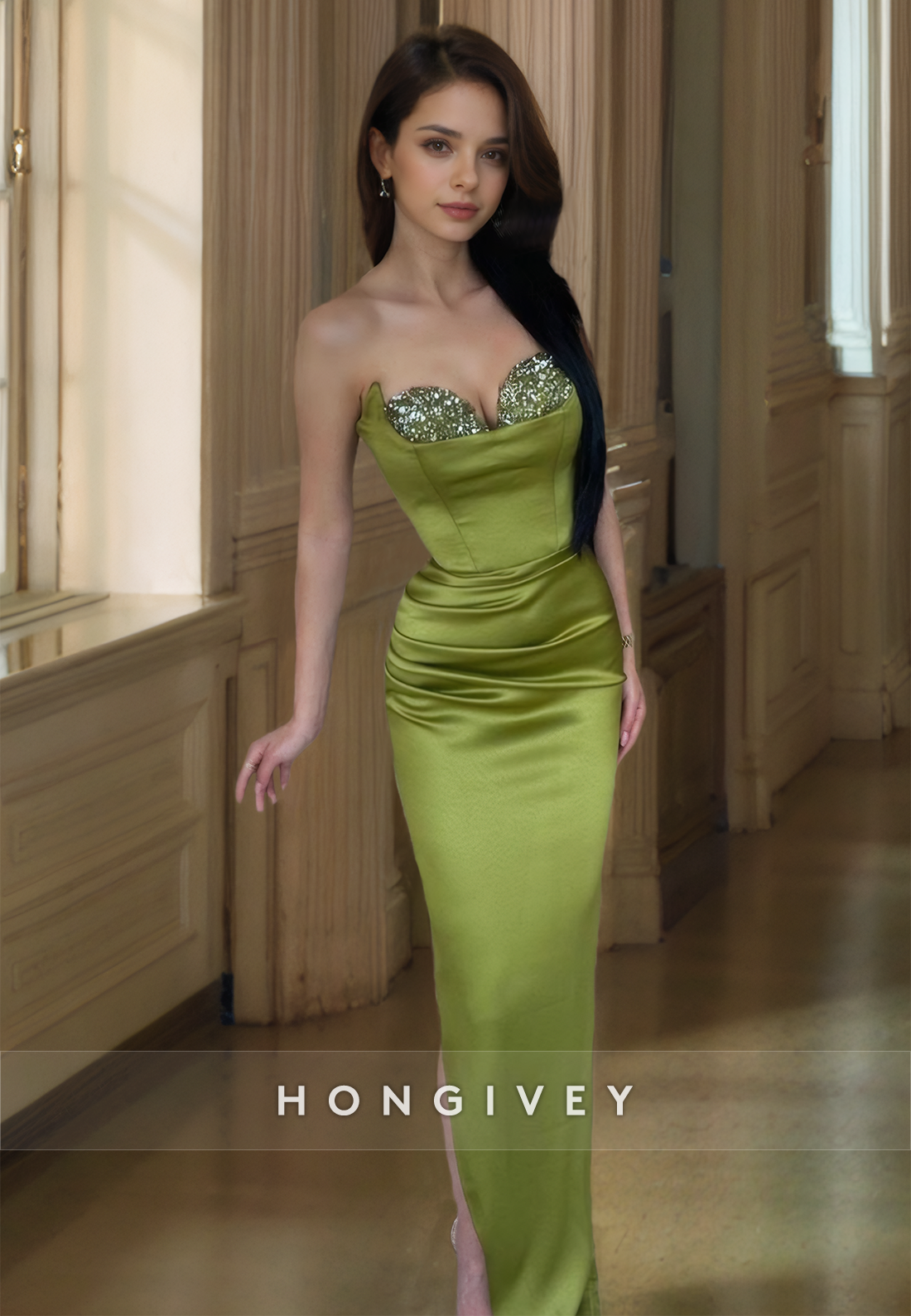 HONGIVEY Classic Fitted Sweetheart Strapless Formal Evening Dress Floor Length