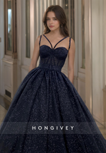 HONGIVEY Glitter Organza Belt A-Line Prom Dress for Girls